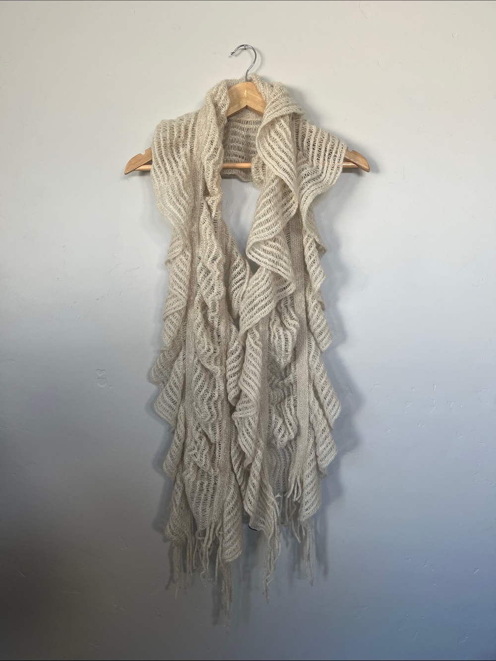 Cream Ruffled Knit Scarf - Picture 2 of 3